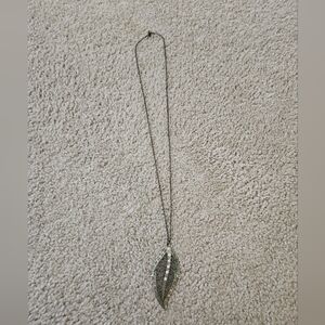 Elegant Gold Leaf Pendant Costume Jewelry Necklace with Accent Diamonds